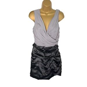 Express Ruched Satin Mini Dress Pleated Bodice Two Tone Gray Black 8
